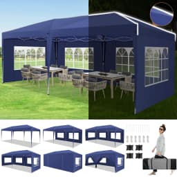 3x6m Folding Gazebo Party Tent With 6 Sidewall Pop Up Garden Canopy Awning UV 50+ Height Adjustable For Beach Wedding Camping