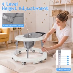 Kmaier Baby Walker, Walker for Babies, Anti‑Rollover Foldable 2‑in‑1 Infant Activity Walker with Rear Push Handle, Multi‑Height Adjustable Metal Support Legs, Removable Washable Seat & Anti‑Slip Wide Safety Base for Toddlers 6‑18 Months