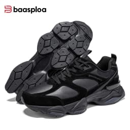 Baasploa Men Walking Shoes Comfort Leather Upper Casual Chunky Sneakers Male New Fashion Sport Shoes Cushioning Non-Slip