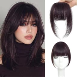 Clip In French Hair Bangs 100% Human Hair Extensions Wispy Bangs for Women Curved Fake Bangs with Fringe Temples Hairpieces