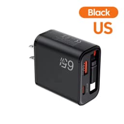 65W USB Phone Charger With Retractable Super Fast Charging Type C Cable For iPhone 17 16 POCO Xiaomi QC 3.0 USB PD Wall Charger