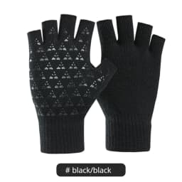 1Pair Black Half Finger Fingerless Gloves For Women And Men Wool Knit Wrist Cotton Gloves Winter Warm Workout Gloves