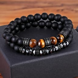TYO Marble Tiger Eye Matte Onyx Stone Beads Cubic Zirconia Hand Jewelry Accessories Elastic Stretch Men Bracelet Birthday Gift