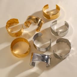 Uworld Unique Stainless Steel Metal Wide Cuff Open Bracelet Bangle 18K Gold PVD Plated Waterproof Fashion Essential Jewelr