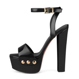 Onlymaker Women Peep Toe Platform Patent Leather Ankle Strap Sandals Slingback Party Dress Big Size Chuny Heel Sandals