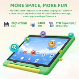 Kids Tablet 10.1 Inch Android 16 Tablet PC 20(3+17)GB RAM 64GB ROM A333 Five‑Core HD LCD Display 5000mAh Children Learning Tablet Only Tablet No Accessories Pink Green
