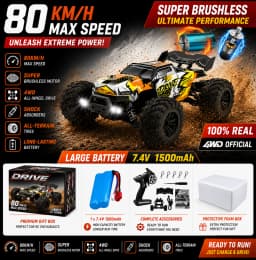 SZWDSE 1:16 Scale 4WD Off Road RC Car, Brushed 50KM/H & Brushless 80KM/H High Speed All Terrain Drift Buggy Truck, Remote Control Racing Toy with Dual Batteries for Kids Adults
