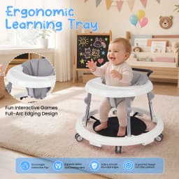 Kmaier Baby Walker, Walker for Babies, Anti‑Rollover Foldable 2‑in‑1 Infant Activity Walker with Rear Push Handle, Multi‑Height Adjustable Metal Support Legs, Removable Washable Seat & Anti‑Slip Wide Safety Base for Toddlers 6‑18 Months