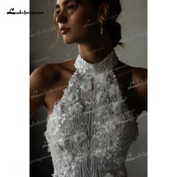 Sexy Halter High Neck Sleeveless Backless Lace Tulle Mermaid Wedding Dress Luxury 2025 Customized Bridal Gowns Vestidos De Novia