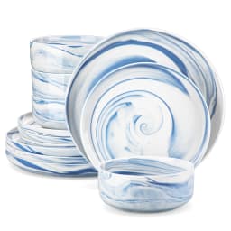 MALACASA Luna Series 24-Piece Marble Porcelain Dinnerware Set with 8 Pcs Dinner/Dessert Plates, Bowl Tableware Set Service for 4