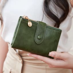 Retro Wallet Women's Short Three Fold Large Capacity Double Zipper ID Credit Card Holder Minimalist Solid Color Lady Coin Purse
