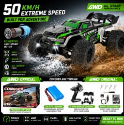 SZWDSE 1:16 Scale 4WD Off Road RC Car, Brushed 50KM/H & Brushless 80KM/H High Speed All Terrain Drift Buggy Truck, Remote Control Racing Toy with Dual Batteries for Kids Adults