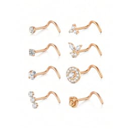 8Pcs/Set Nose Studs Rings For Women 18G 20G Corkscrew L Shaped Nose Screw Studs Nose Rings Studs Surgical Steel Nostril Nose Pie