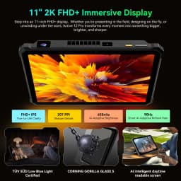 Blackview Active 12 Pro Rugged Outdoor Tablet, Dimensity 7300 5G 11 inch Pad, 108MP + 50MP, Widevine L1 Autofocus Projector, 30000mAh Will 200LM Flashlight For Camping