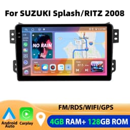 Podofo 4GB+64GB Car Radio Wireless Carplay Android Auto Multimedia Video Player Mirror Link 9 Inch FOR SUZUKI Splash/RITZ 2008