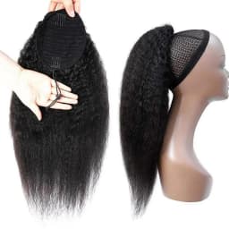 Kinky Straight Wrap Drawstring Kinky Straight Human Hair Ponytail for Balck Women Yaki Straight Remy Human Hair Ponytail #1B