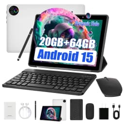 10.1 Inch Android 15 Tablet PC 20(3+17)GB RAM 64GB ROM A333 Five‑Core HD LCD 5000mAh Adult Tablet Full Set with Keyboard Mouse Case Stylus Pen Headphones Black White