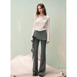 ELFSACK Y2K Flare Pants with Detachable Front Skirt, Stretchy Knit Sweet Trousers, Casual Streetwear Bottoms for Women