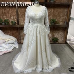 EVON BRIDAL Wedding Dress Plus Size V-Neck Puff Sleeves Applique A-Line Backless Lace Bride Gowns Sweep Train Vestido De Novia
