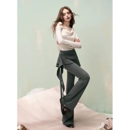 ELFSACK Y2K Flare Pants with Detachable Front Skirt, Stretchy Knit Sweet Trousers, Casual Streetwear Bottoms for Women