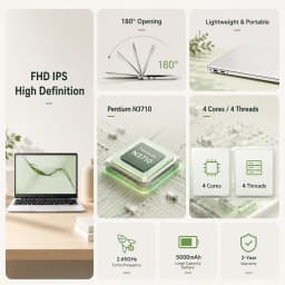 14.1 Inch Laptop Intel N3710 Quad Core 12GB RAM 256GB SSD Windows 10 Notebook Computer FHD 1080P IPS Display Portable Ultrabook 180° Open WiFi Bluetooth Mini HDMI USB 3.0 Grande Batterie De 5000 mAh, Longue Durée De Vie Student Office Business Laptop PC