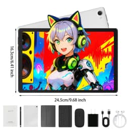 10.1 Inch Android15 Tablet Bundle Set Octa‑Core A523,20GB(3+17GB Virtual)RAM 64GB ROM 1TB Expandable,Widevine L1 IPS 16:10 Display WiFi6 Face ID Unlock 5000mAh Dual Speakers Full Kit with Keyboard Mouse Case Stylus Earbuds for Study Office