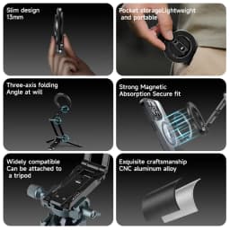 COBONE Magnetic Phone Tripod Holder Foldable Adjustable with Arca-Swiss for Phone Vlog Portable Desktop Phone Mount for Travel