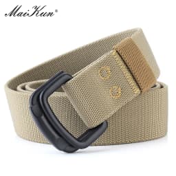 Maikun Double Metal Buckle Belt Elastic Nylon Elastic Men's Trendy Casual Belt Canvas Braided Belt