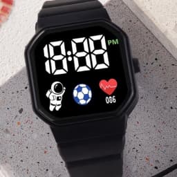 2-Piece Set of Black Silicone Digital Watches Paired with a Simple Football Series Bracelet Set, Suitable for Daily Wear and Various Occasions Such as Holiday Parties