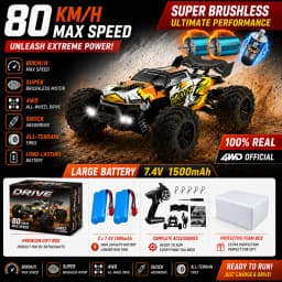 SZWDSE 1:16 Scale 4WD Off Road RC Car, Brushed 50KM/H & Brushless 80KM/H High Speed All Terrain Drift Buggy Truck, Remote Control Racing Toy with Dual Batteries for Kids Adults
