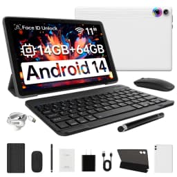 URAO 10.95 Inch Octa Core Tablet PC 24(4+20)GB RAM 128GB ROM Android 14 HD 1280*800 LCD 6800mAh Student Learning Tablet Support TF Card 1TB Expand Back to School Study Entertainment Tablet Full Accessory Bundle