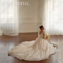 EVON BRIDAL Customized V-Neck Plus Size Wedding Dresses Full Sleeve A-Line Tulle Vestidos De Novia Applique Long Bride Gowns
