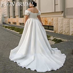 EVON BRIDAL Sexy Wedding Dress Plus Size Satin A-Line Lace Up Vestidos De Novia Off Shoulder V Neck Side Split Bridal Gowns