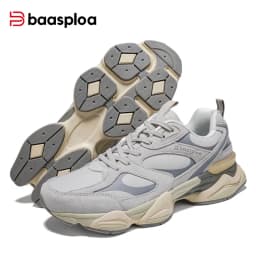 Baasploa Men Walking Shoes Comfort Leather Upper Casual Chunky Sneakers Male New Fashion Sport Shoes Cushioning Non-Slip