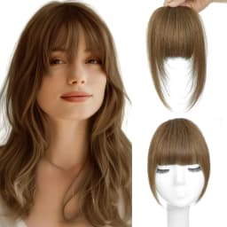 Clip In French Hair Bangs 100% Human Hair Extensions Wispy Bangs for Women Curved Fake Bangs with Fringe Temples Hairpieces
