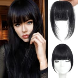 Clip In French Hair Bangs 100% Human Hair Extensions Wispy Bangs for Women Curved Fake Bangs with Fringe Temples Hairpieces