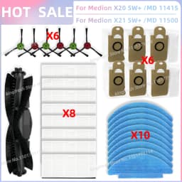 Fit For Medion X20 SW+ / MD 11415, Medion X21 SW+ / MD 11500 Vacuum Parts Main Roller Side Brush Hepa Filter Mop Cloth Dust Bag