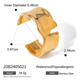 Uworld Unique Stainless Steel Metal Wide Cuff Open Bracelet Bangle 18K Gold PVD Plated Waterproof Fashion Essential Jewelr