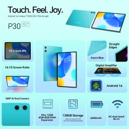 Teclast P30 Tablet 10.1 inch Android 16 12GB RAM 128GB ROM 1280x800 Unisoc T7200 Octa Core 6000mAh 5G&2.4G Wi-Fi