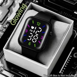 2-Piece Set of Black Silicone Digital Watches with a Simple Football Series Accessory Set, Suitable for Daily Wear and Holiday Parties No Smart Functions