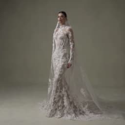 Ivory Lace Mermaid Wedding Dresses for Bride Removable High Neck Long Sleeve Backless Garden Beach Bridal Gown Customized