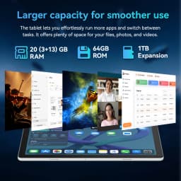 URAO 10.1" Android 15 Five-Core Tablet 20GB RAM 64GB HD LCD with Storage Carry Bag for Student School Travel Learning Kit