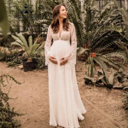 Maternity Long Sleeve Lace Chiffon Boho Wedding Dress for Pregnant Women 2025 Empire Bridal Gown Customzied robe mariee boheme