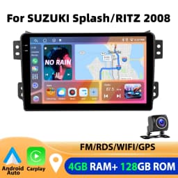 Podofo 4GB+64GB Car Radio Wireless Carplay Android Auto Multimedia Video Player Mirror Link 9 Inch FOR SUZUKI Splash/RITZ 2008