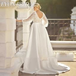EVON BRIDAL V-Neck Plus Size Wedding Dresses For Women Puff Sleeves Sequin Bride Gown With Pockets Classic Satin Bridal Dresses