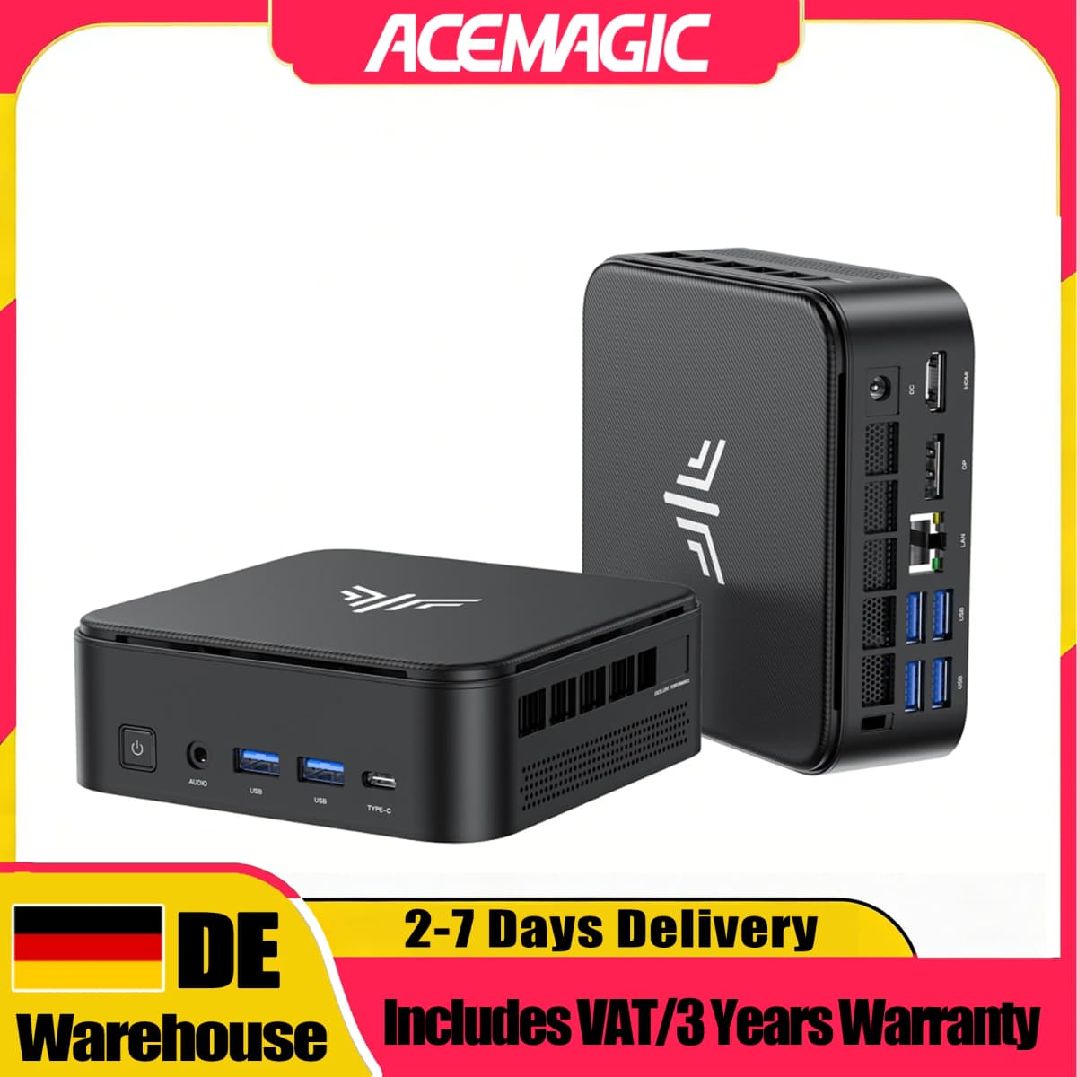 ACEMAGIC E3B Amd Ryzen 7 7735Hs (8C/16T Up To 4.75Ghz) 24Gb Ram 512Gb Ssd Mini Pc Air-Cooled Triple 4K Monitor Wifi 6 Windows 11 Pro Quiet For Office & Home Office