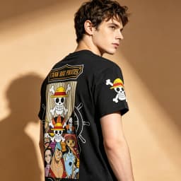 Men's One Piece Straw Hat Pirates Crew Front Back Matching T-Shirt, Anime Luffy Zoro Nami Chopper Graphic Otaku Streetwear Short