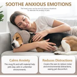 Dog calming cap, equipped with a 0.79 foam pad, designed for noise reduction and anxiety relief.