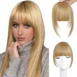 Clip In French Hair Bangs 100% Human Hair Extensions Wispy Bangs for Women Curved Fake Bangs with Fringe Temples Hairpieces