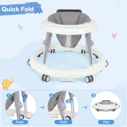 Kmaier Baby Walker, Walker for Babies, Anti‑Rollover Foldable 2‑in‑1 Infant Activity Walker with Rear Push Handle, Multi‑Height Adjustable Metal Support Legs, Removable Washable Seat & Anti‑Slip Wide Safety Base for Toddlers 6‑18 Months